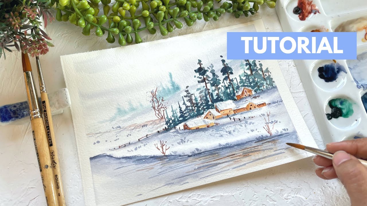 Simple Watercolor Winter Landscape Tutorial