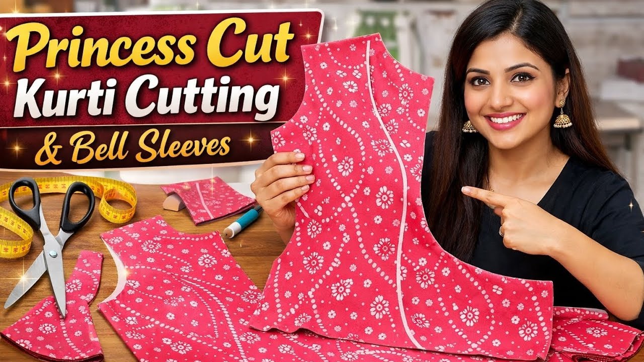 Princess Cut Straight Kurti Cutting with Bell Sleeves | Easy & Perfect Fitting | Step by Step