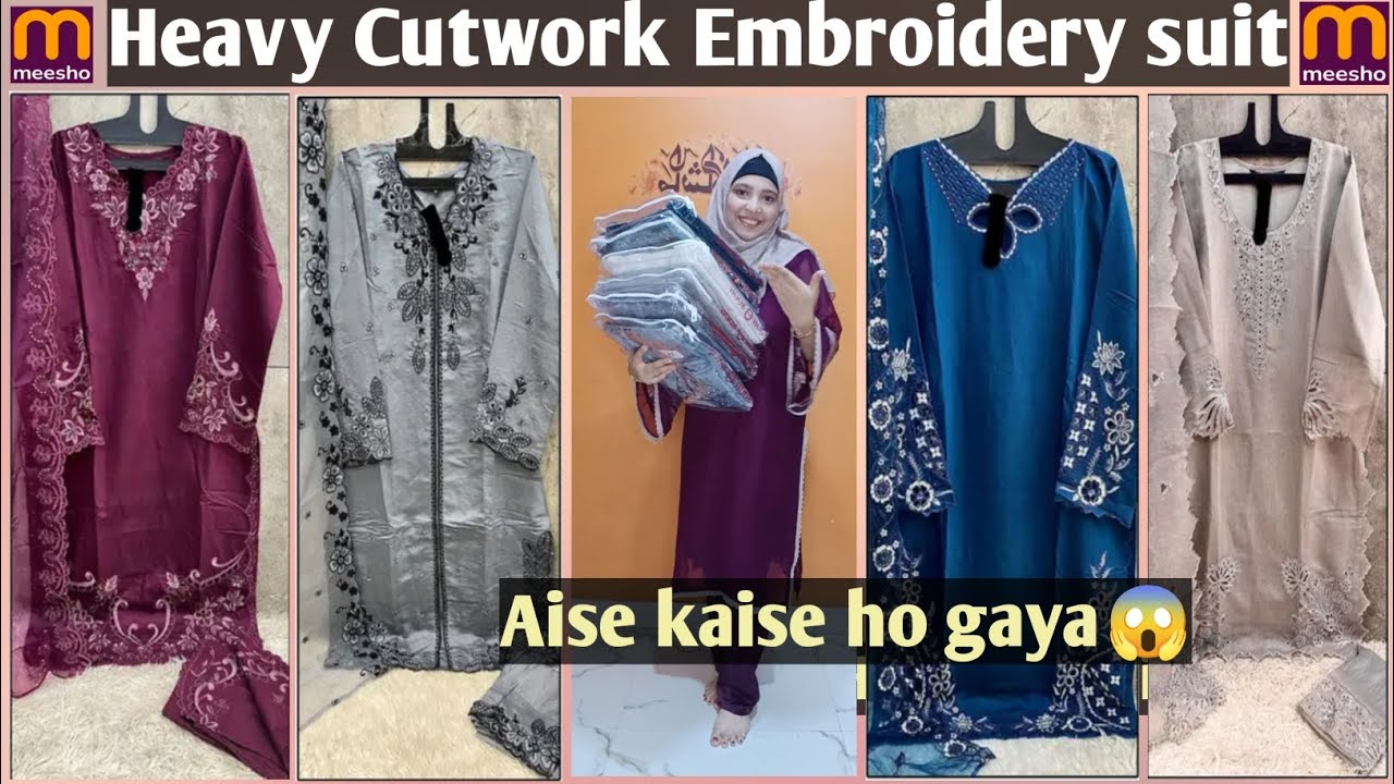 Heavy Cutwork With Embroidery Suit Set🛍️ #meesho #embroidery #shorts #festival #wedding #viralvideo