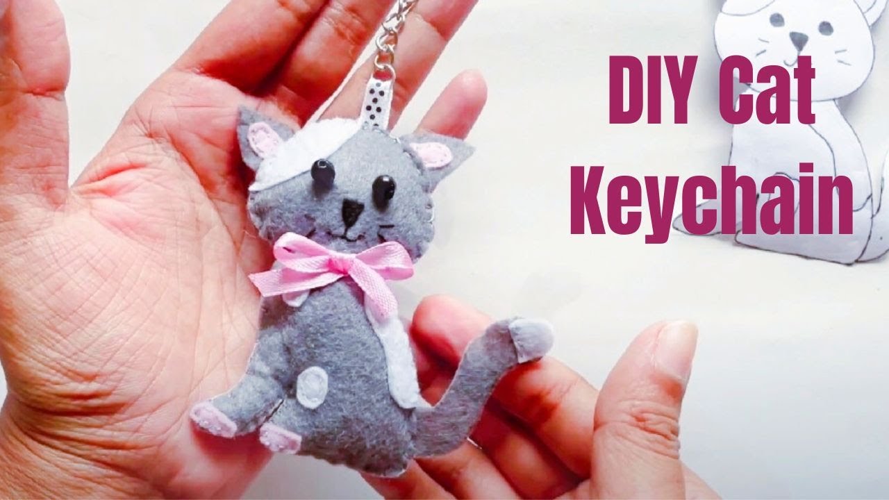 Felt craft Cat Beginner Friendly Tutorial with KraftWithRad - Felt Cat Keyring DIY from home Ideas
