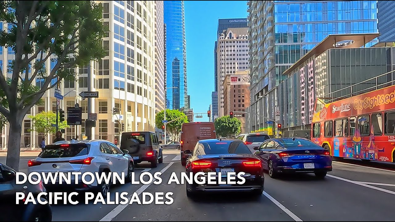 Driving Downtown Los Angeles to Santa Monica, Sunset Blvd