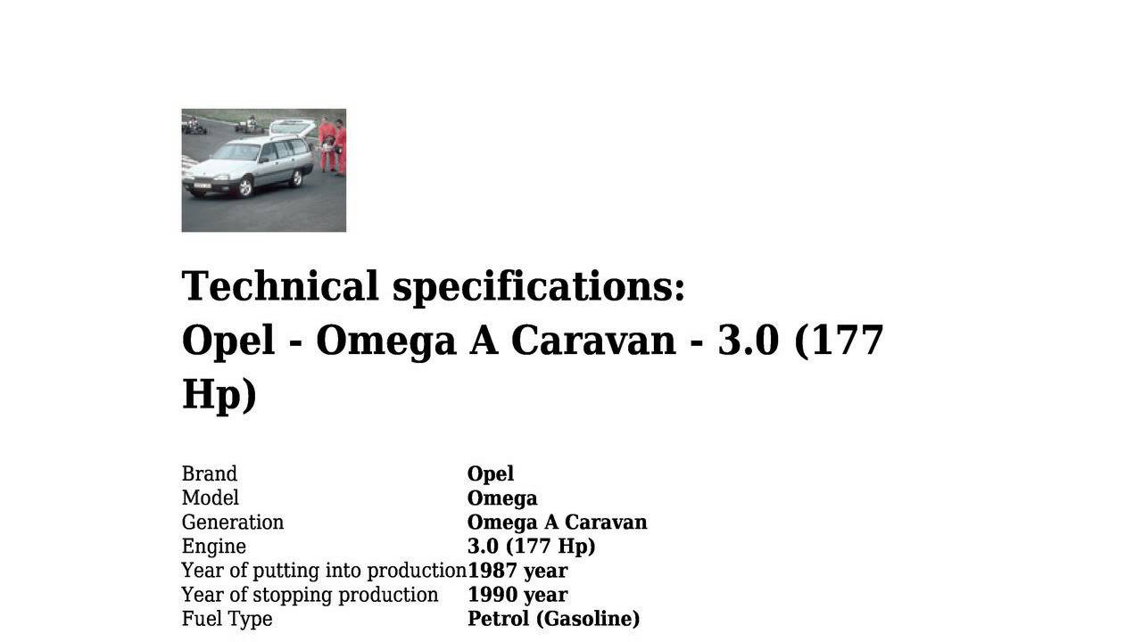 Opel - Omega A Caravan - 3.0 (177 Hp) - Technical specifications