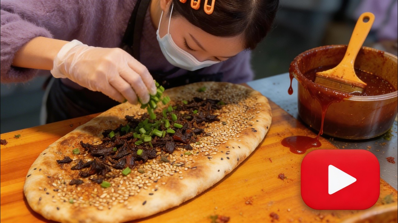 The Secret Sauce! 🔥 Watching the brush glide over the crispy 【Meigan Cai Flatbread】 ✨#glaze #foodart