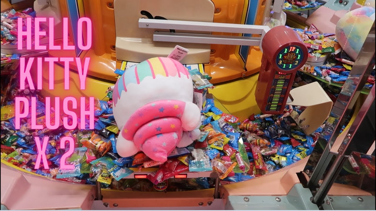 Winning Hello Kitty Plush from the Candy Pusher - Big Sweet Land Arcade Game - Kingpin, Melbourne