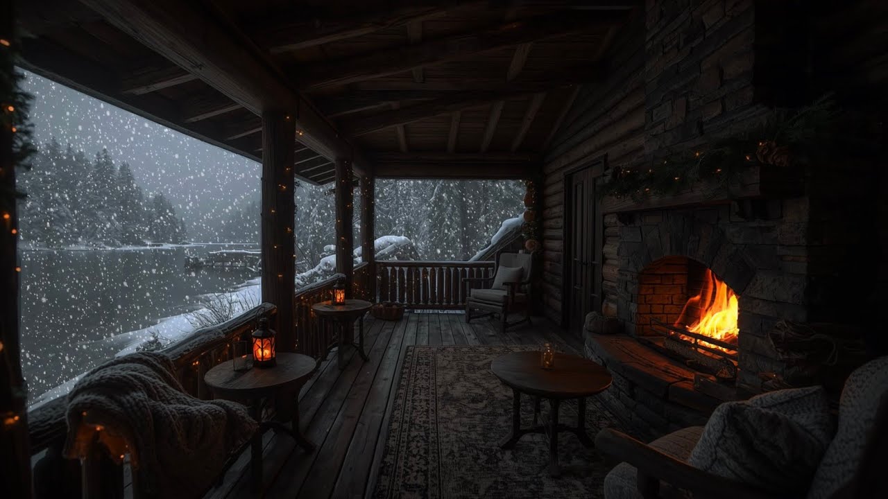 Cozy Winter Cabin Ambience - Heavy Snowstorm & Crackling Fireplace Sounds for Sleep (No Music)