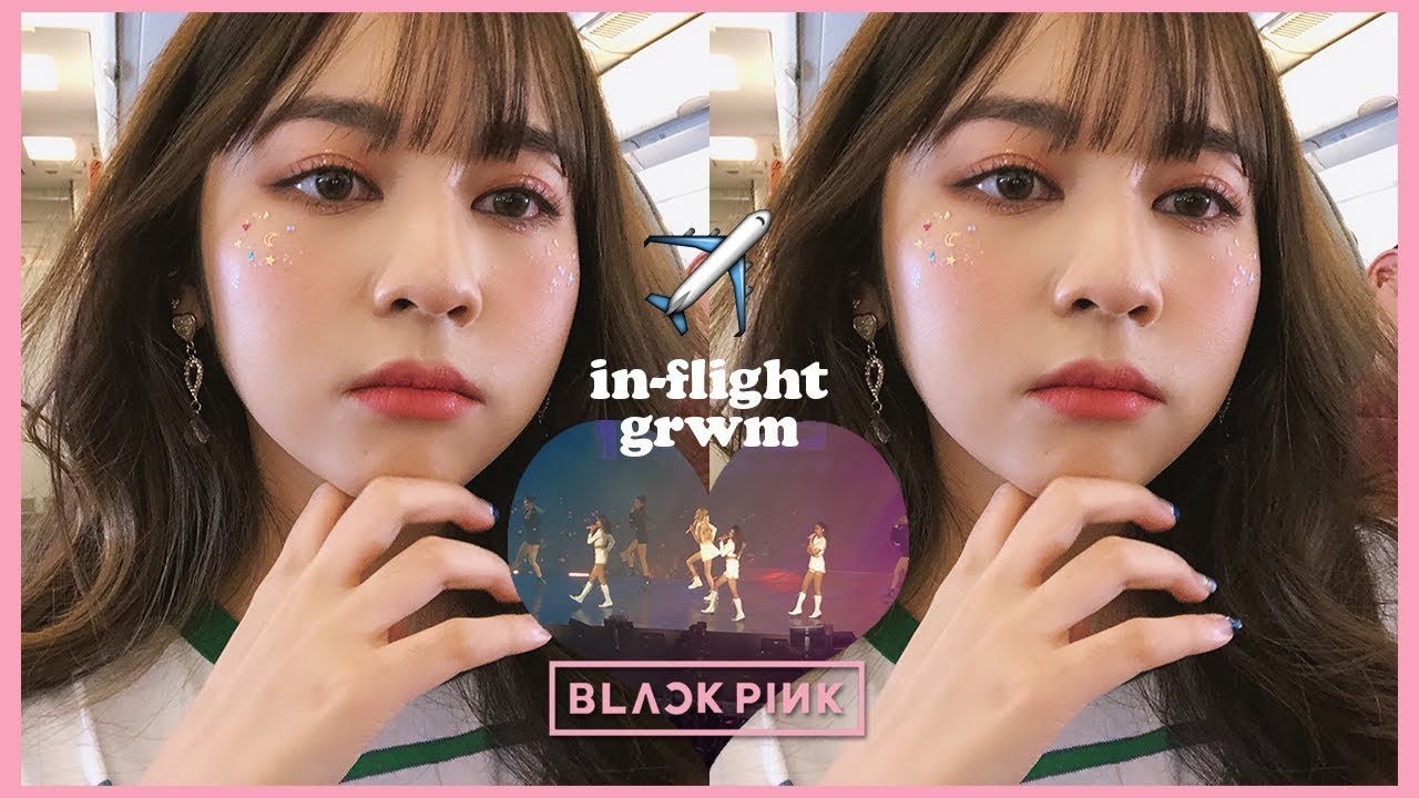 ✈ IN-FLIGHT GRWM แต่งหน้าบนเครื่องจากเกาหลีไปคอน BLACKPINK + mini vlog 💖 | Babyjingko