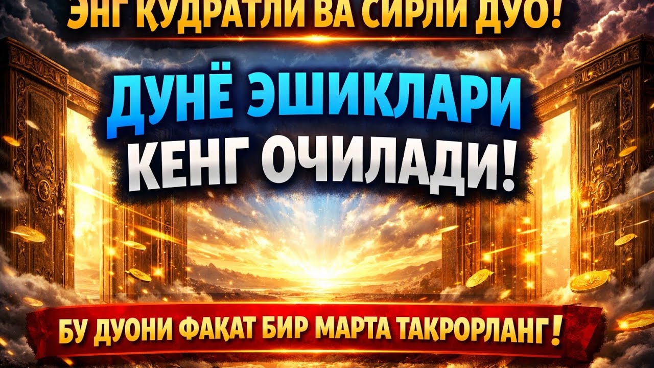 ЭНГ ҚУДРАТЛИ ВА СИРЛИ ДУО!ДУНЁ ЭШИКЛАРИ КЕНГ ОЧИЛАДИ, БУ ДУОНИ ФАҚАТ БИР МАРТА ТАКРОРЛАНГ!
