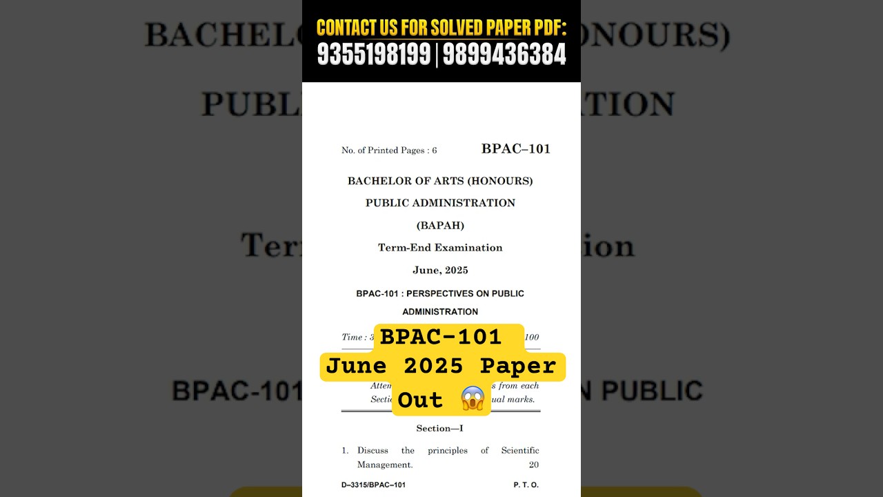 Perspectives On Public Administration Semester 2 Question Paper 2025 | BPAC 101 Important Questions