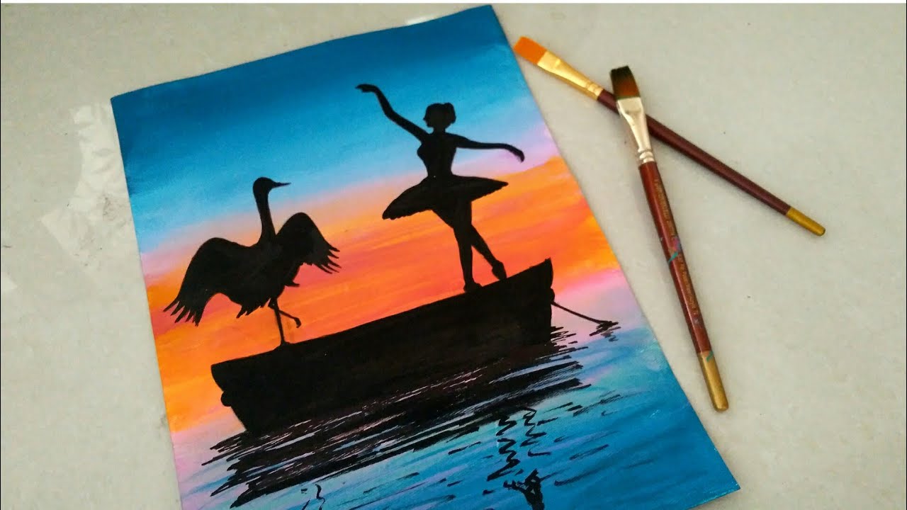 Sailboat sunset seascape acrylic painting|| Simple sunset Painting tutorial for Beginners ||