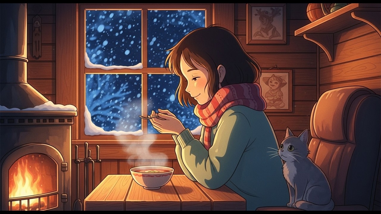 Cozy Winter Cooking in a Tiny Cabin | Ghibli Ambience & ASMR