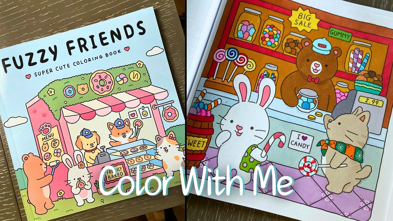🌺 Candy Shop Color With Me | Fuzzy Friends Coloring Book