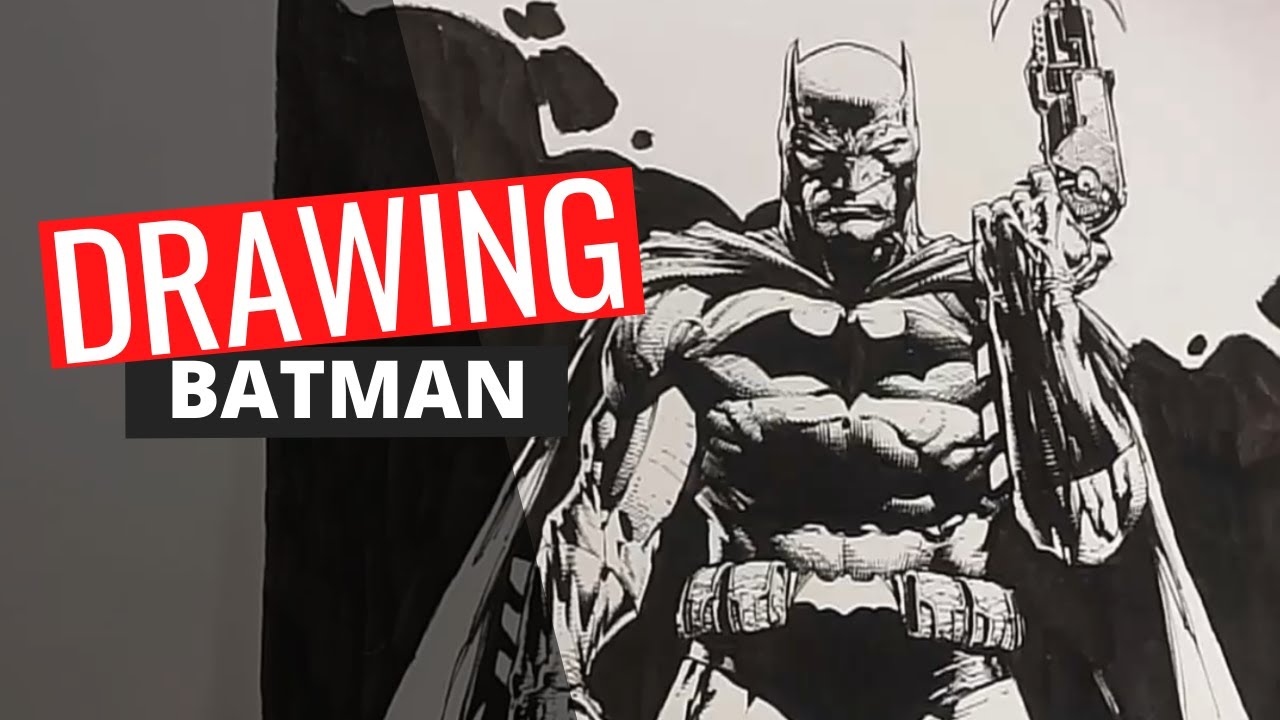 Drawing of Batman with narration.