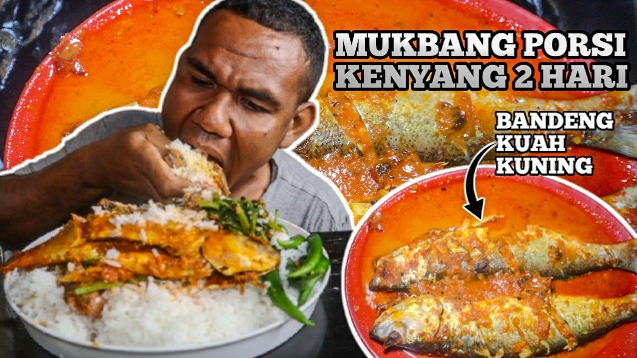 Porsi Kenyang 2 Hari!! Mukbang Nasi Putih Plus Ikan Bandeng Kuah Kuning Kangkung Masak Sarden #food