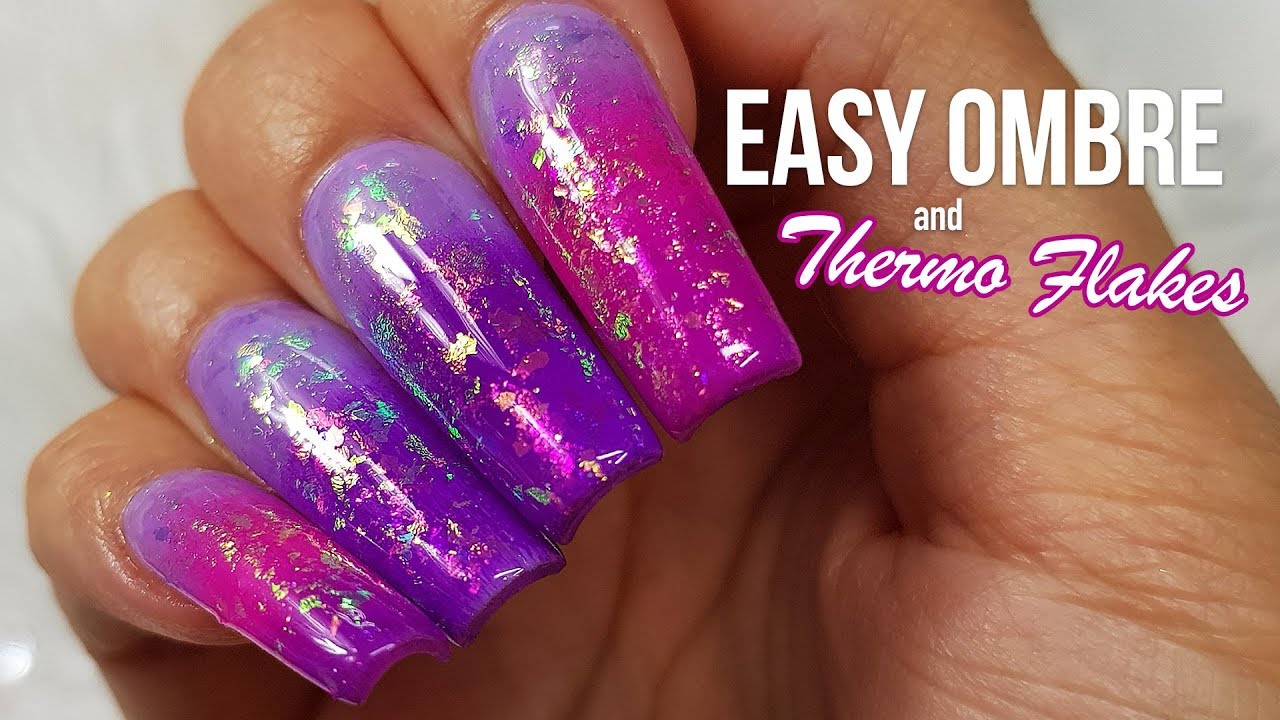 ACRYLIC NAILS | EASY PURPLE PINK OMBRE USING PIGMENTS + FLAKES | LONG NAILS