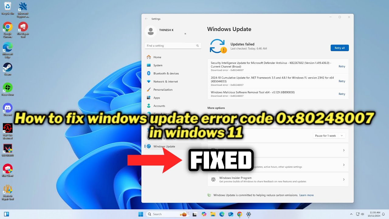 How to fix windows update error code 0x80248007 in windows 11