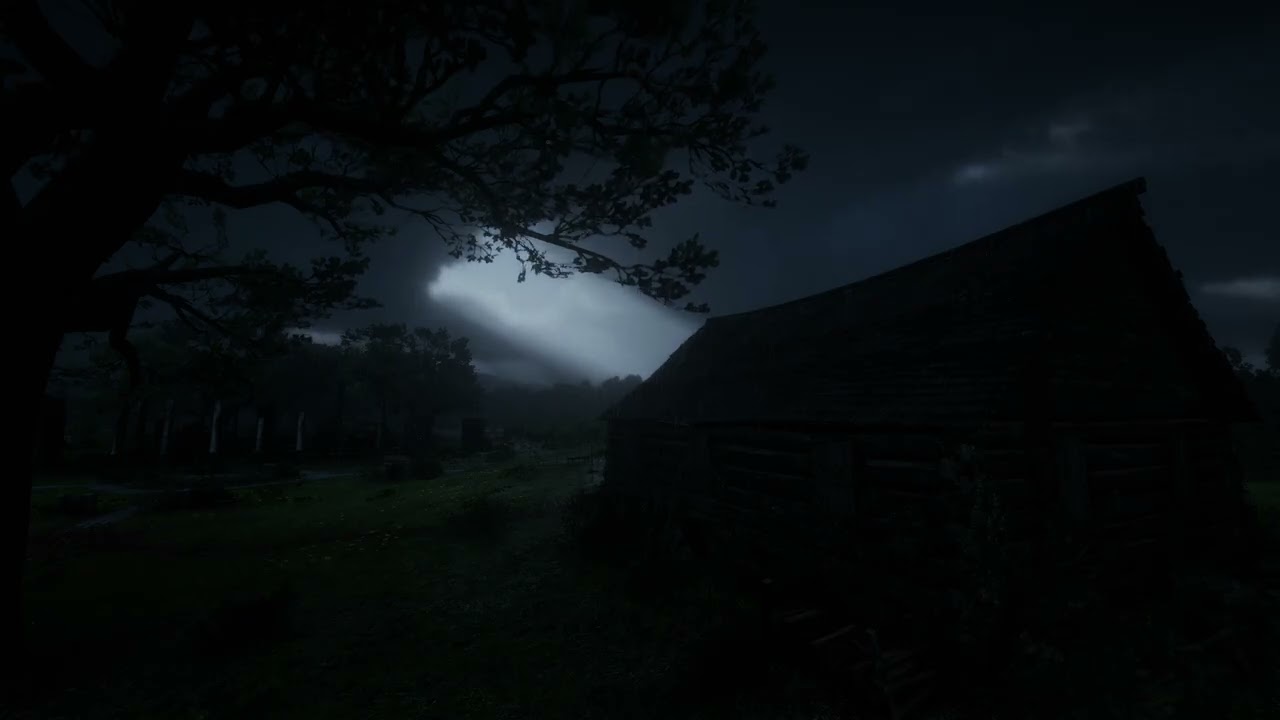 Sleeping Beside a Dark Forest Cottage | Night Rain & Gentle Thunder