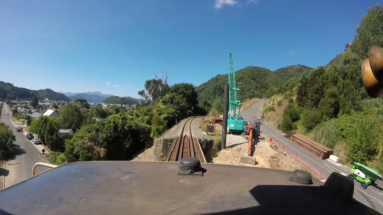 Locomotive cabride on a Freight train descending the elevation into Picton New Zealand
