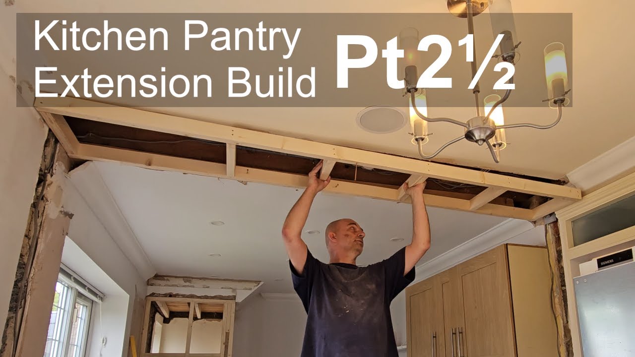Kitchen Pantry Extension Build Pt2 1/2 - Framing & patching the room ceiling, grey blotchy