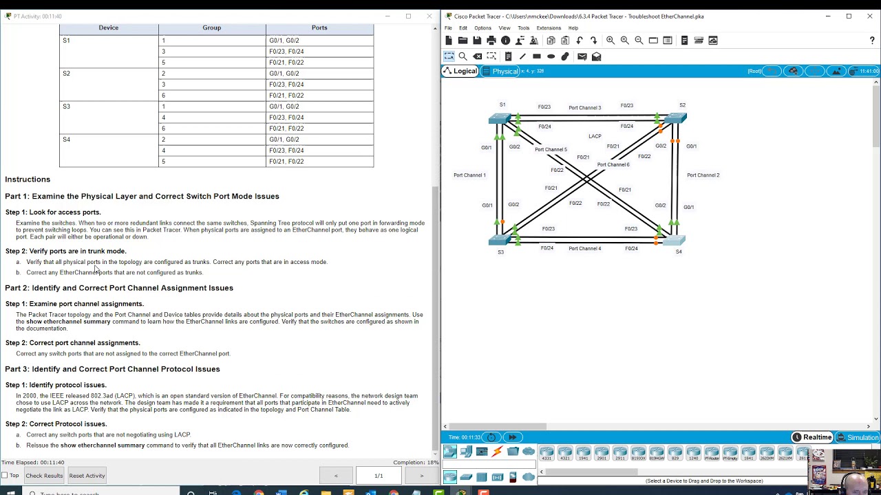 6.3.4 Packet Tracer - Troubleshoot EtherChannel