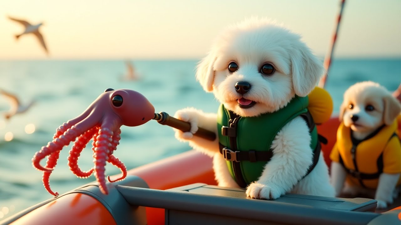 바다로 나간 강아지, 신선한 문어 잡아 초대형 매운 라면 끓이다 !