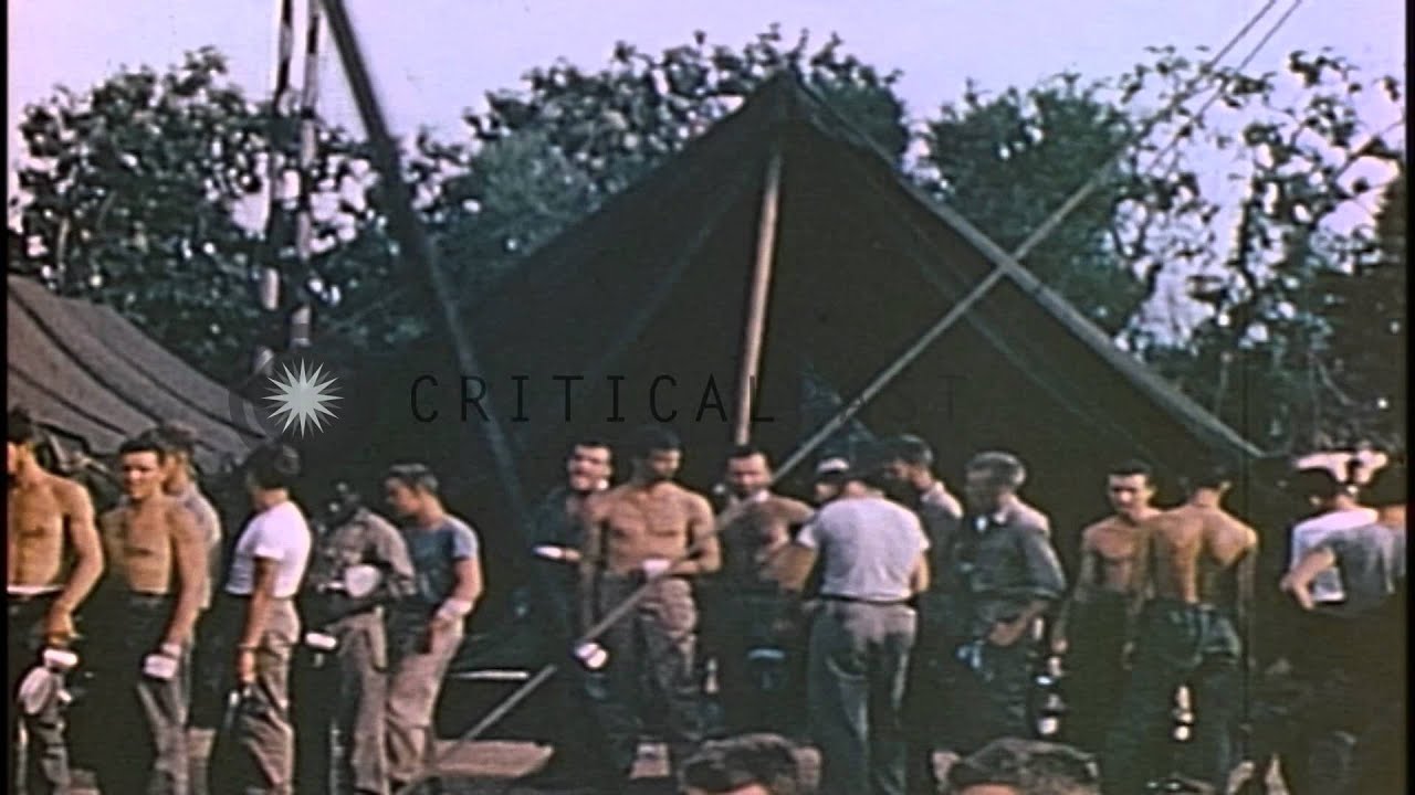 US Marines 2nd Division hospital as patients wait in chow line in Saipan, Mariana...HD Stock Footage