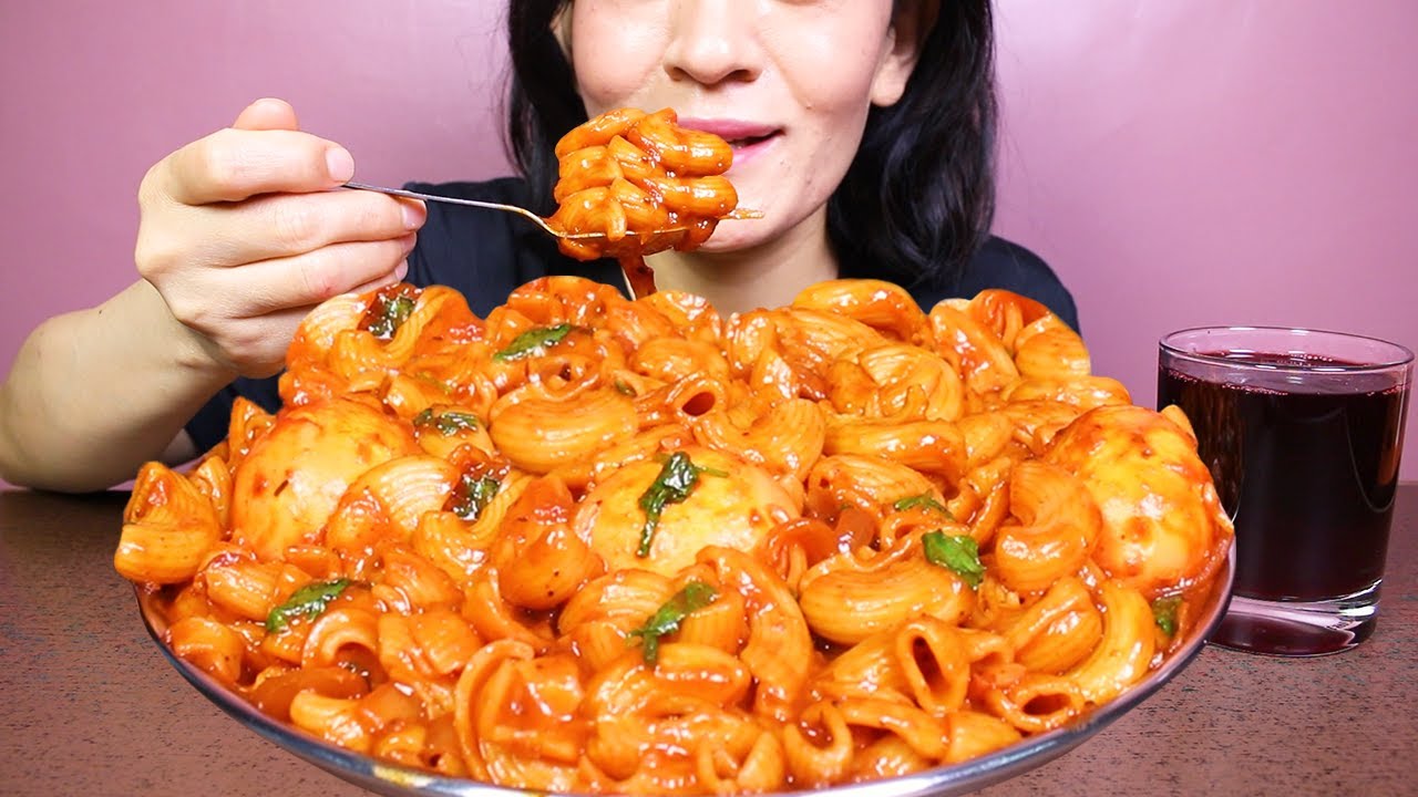 Eating Spicy Masala Pasta and Boiled Eggs 