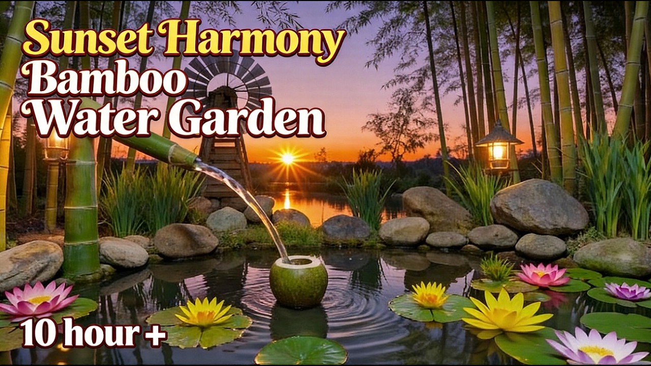 Tranquil Bamboo Water Garden 🌿 10 Hours+ Healing Evening Sounds to Fall Asleep Fast