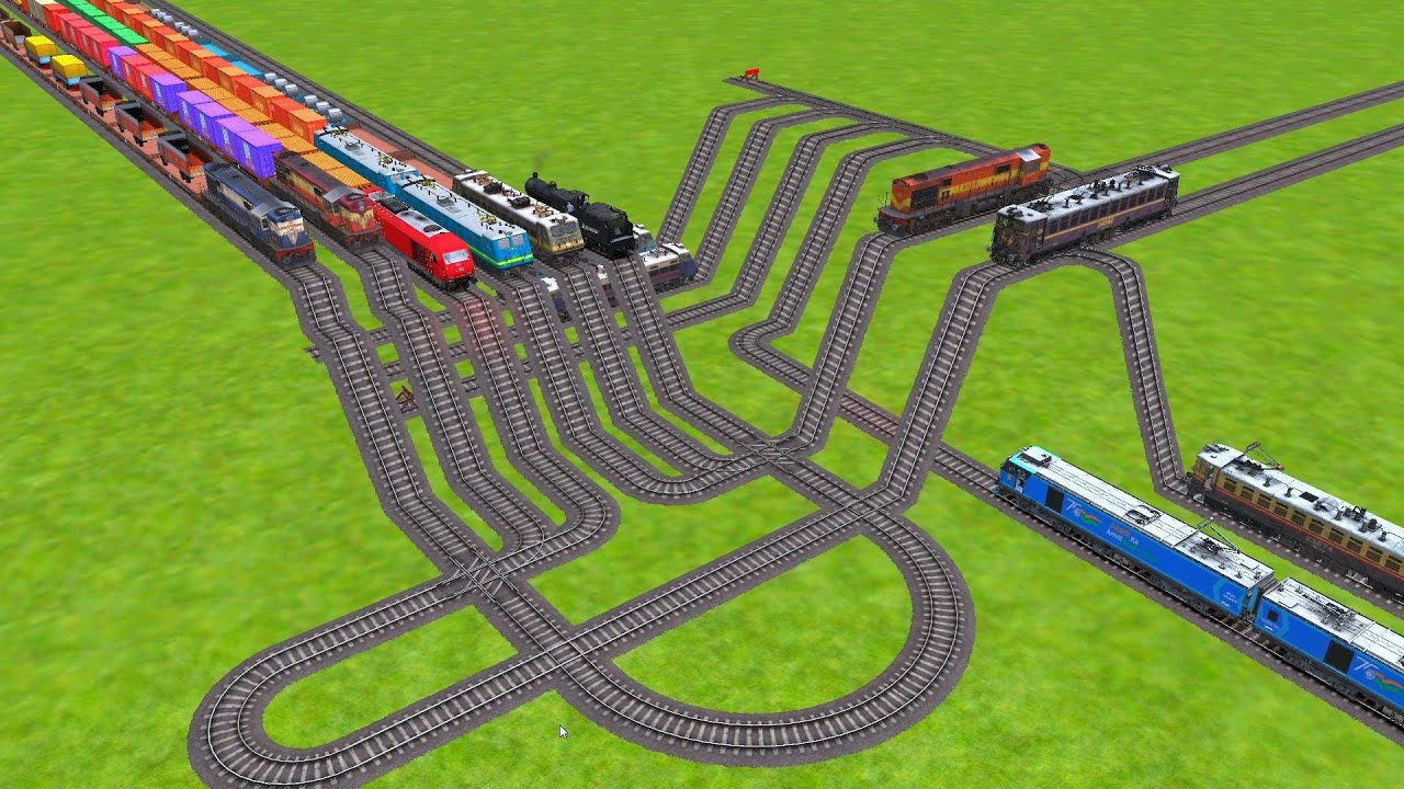 ALL TRAINS PASSING BY BUMPY RAILROAD TRACKS ZIG ZAG RISKY TRACKS/ trains beamng 