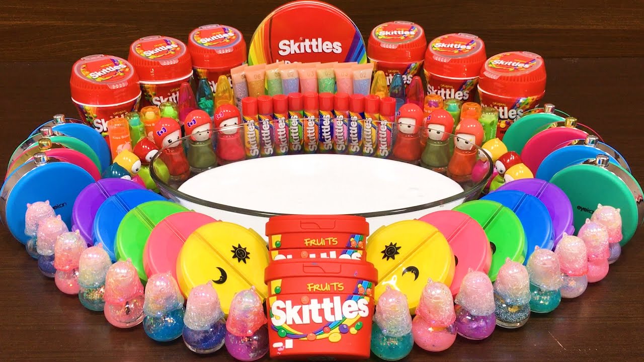 SKITTLES SLIME !! Mixing Random into GLOSSY Slime ! Satisfying Slime Video