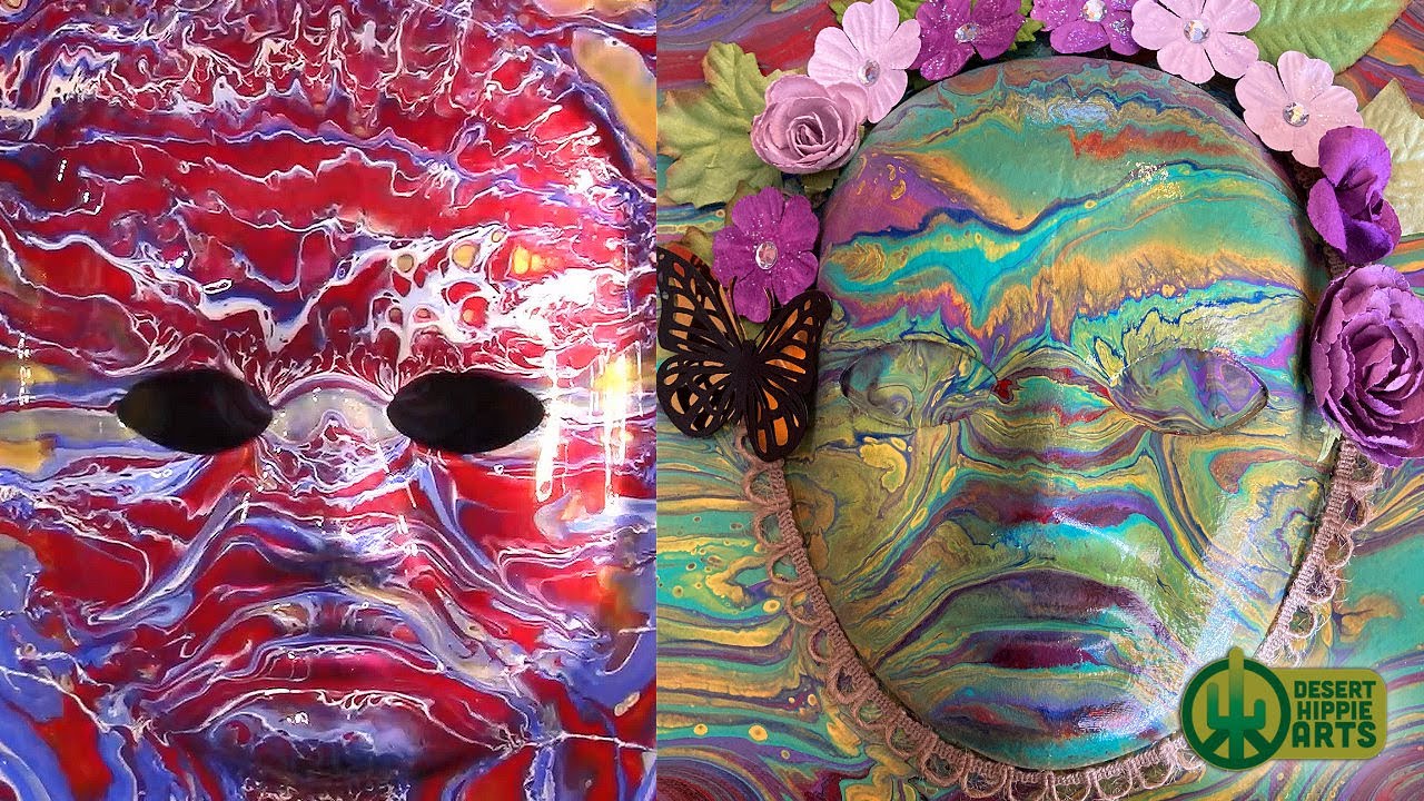 Acrylic Paint Pouring on a Mask - Three Different Color Projects