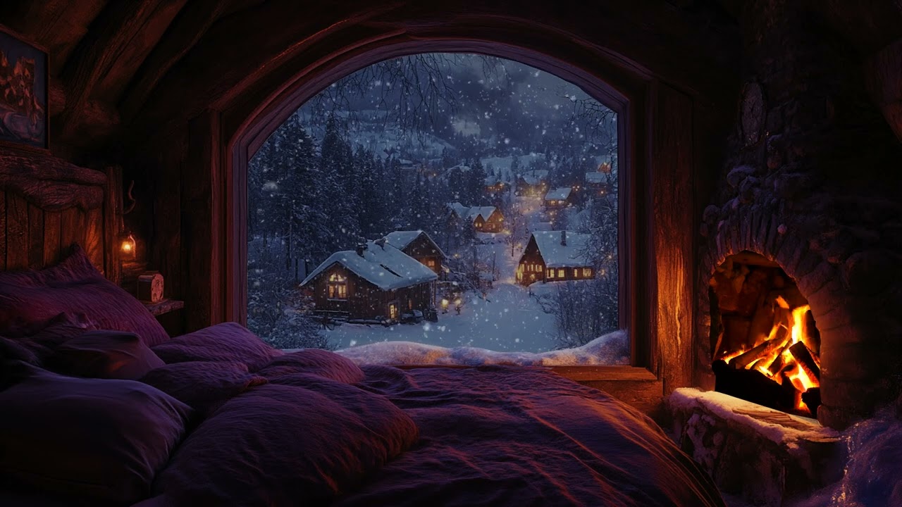 Peaceful Sleep in a Cozy Snowstorm: Relaxing Bonfire Ambience for Rest and Stress Relief 😌🔥