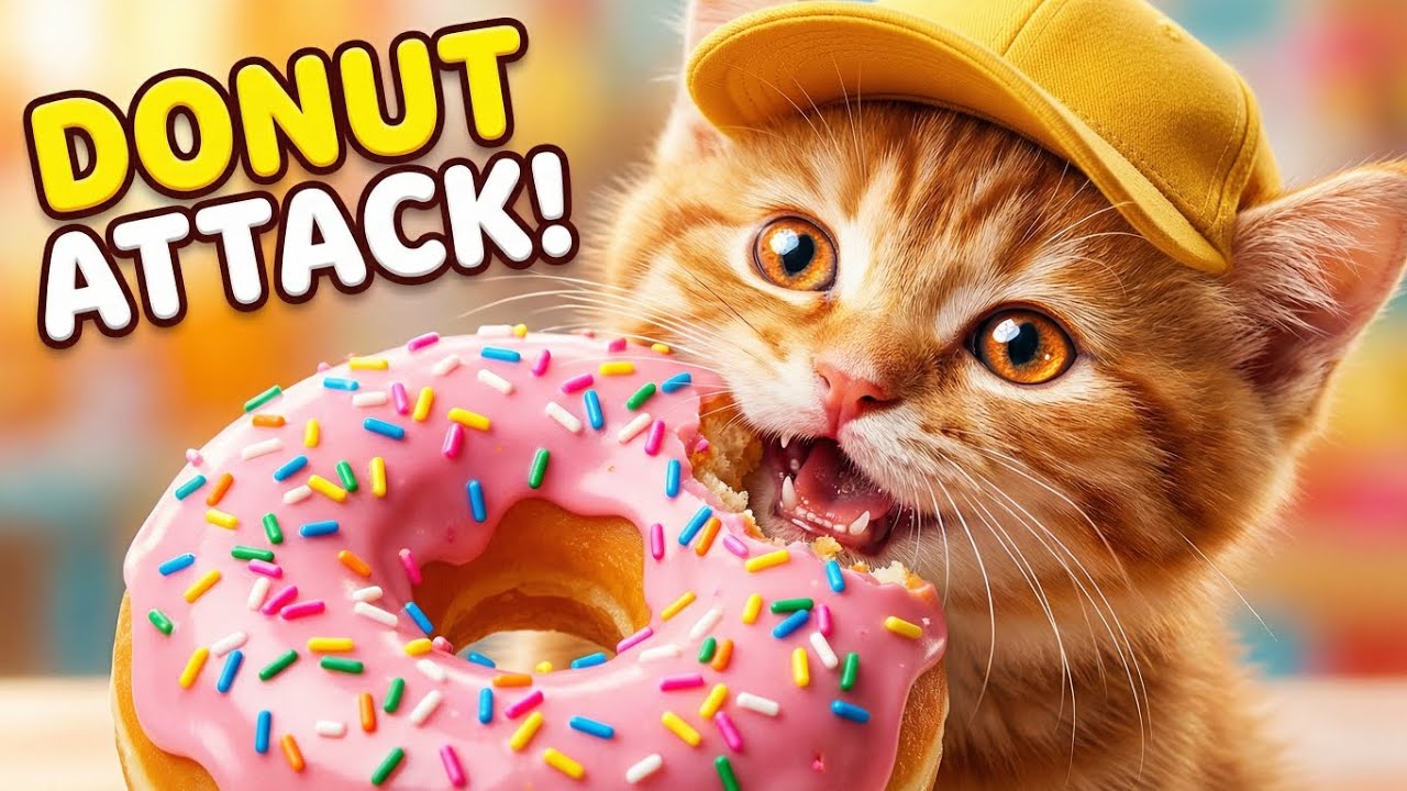 Ginger Tabby Cat Made a Sweet Donut Cake and Celebrated a Lovely Birthday 🍩🎂🐾