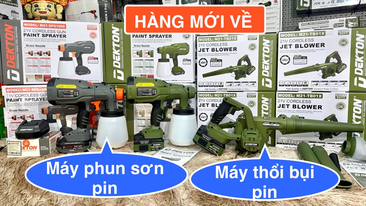 🔴Máy phun sơn chính hãng DEKTON về hàng, Máy thổi bụi màu oliu về hàng SALE GIÁ RẺ👉SPS1000, TB01