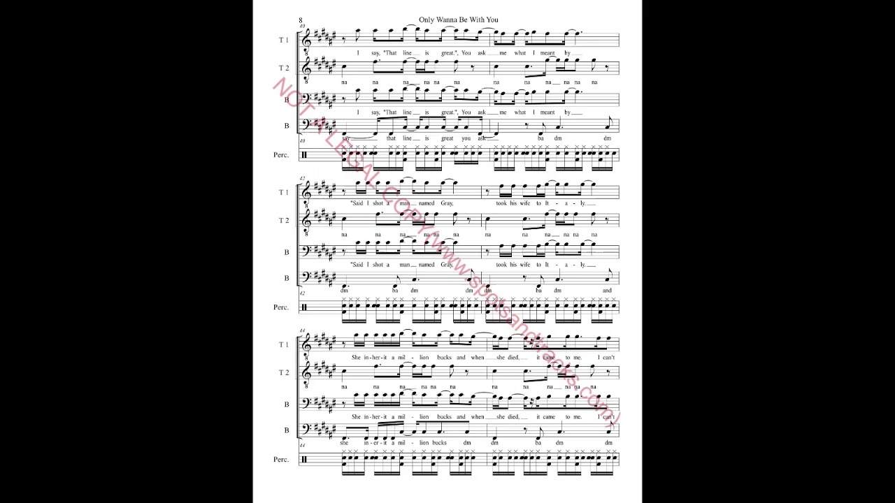Only Wanna Be With You, by Hootie & the Blowfish, in TTBB a cappella, arranged by Mark Stevens.