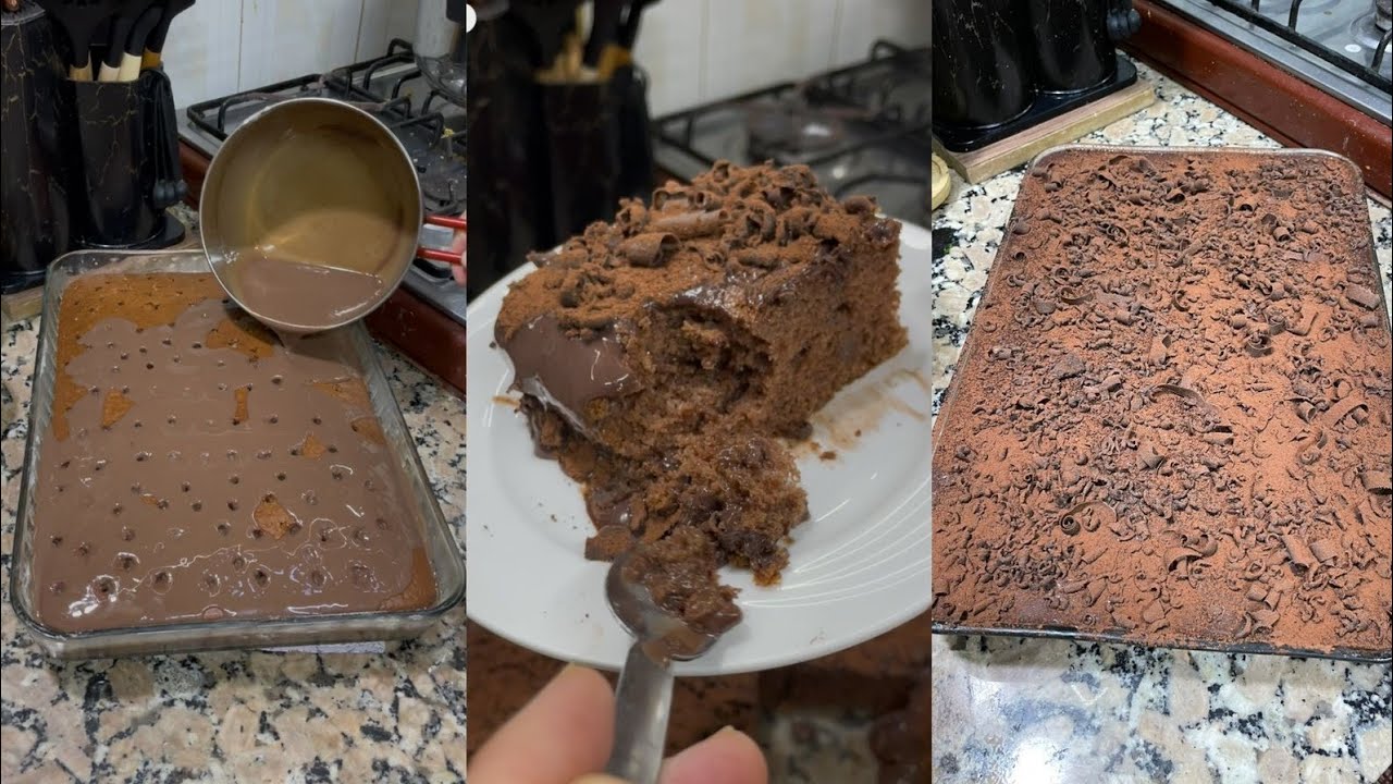 كيكة الشكلاط لكتقلبي عليها❓ مسقية اسفنجية بحجم عائلي بصوص بنينة 😋 كتجي معلكة و كتحمق