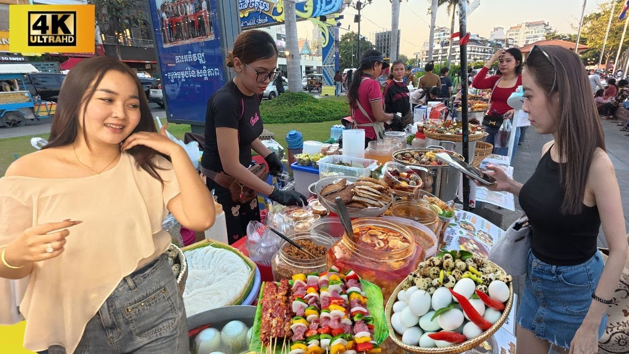 Amazing Street Food at Riverside Collection 🌃  Walking Tour Phnom Penh 🇰🇭