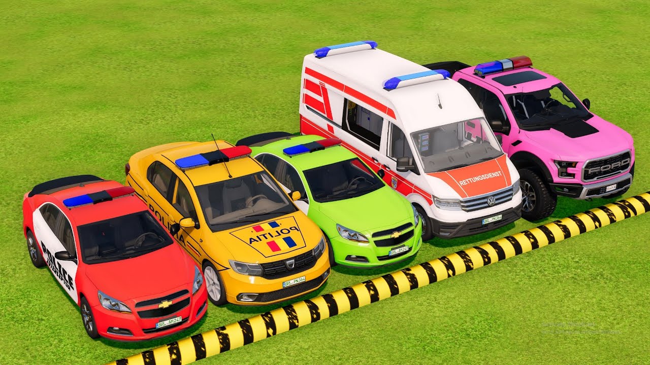 TRANSPORTING POLICE CARS & AMBULANCE EMERGENCY VEHICLES WITH BIG AWESOME TRUCKS ! - FS22 #33