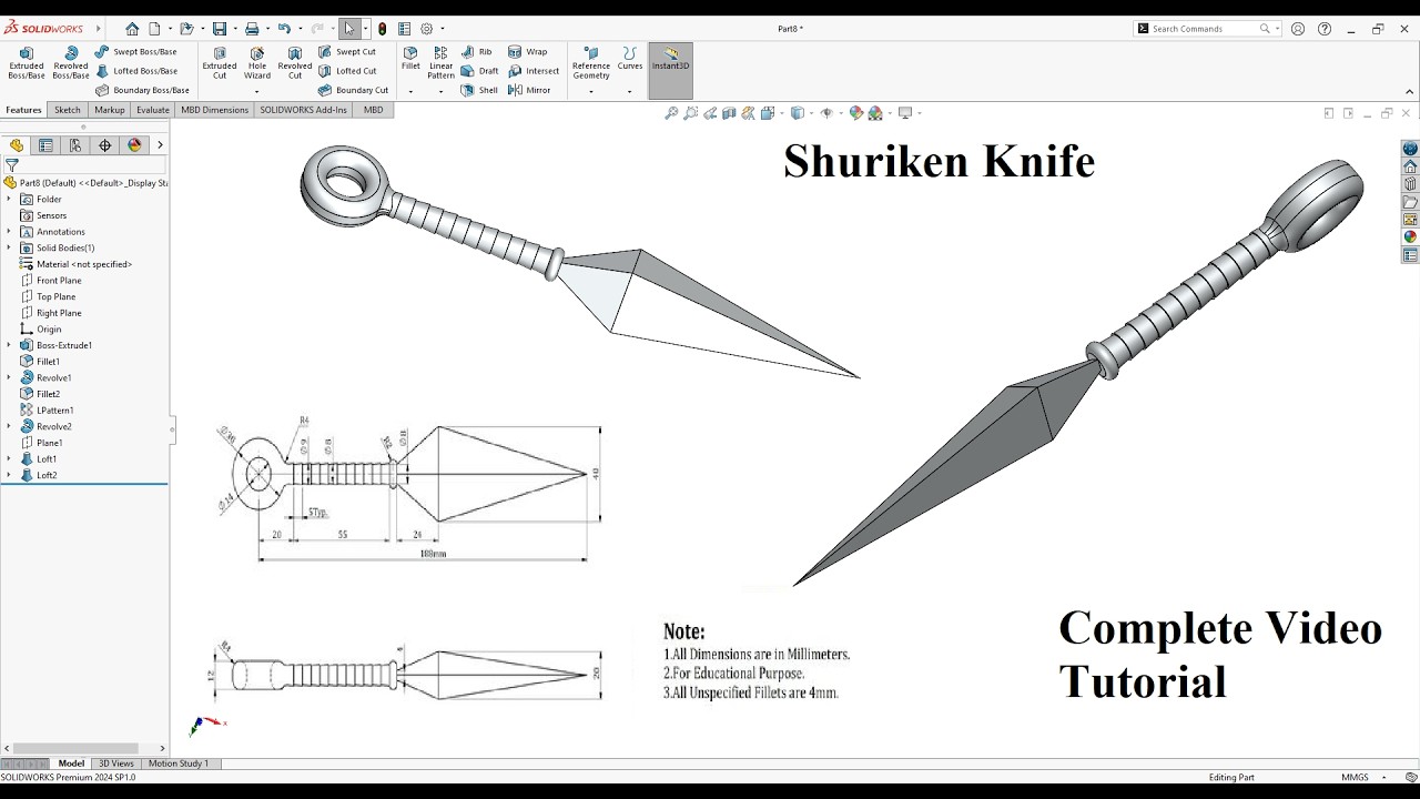 How to make Shuriken, Like One from Naruto Anime Solidworks, Complete Video