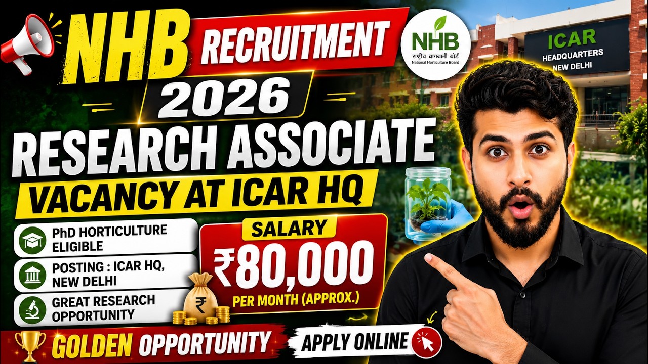 NHB Research Associate Recruitment 2026 | ICAR Delhi Vacancy | Apply Online Now 🤑High Salary