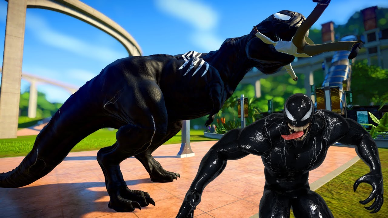 Venom Carnotaurus - Venom skinned Carnotaurus in action - Jurassic World Evolution
