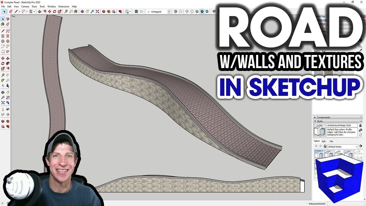 Using EXTENSIONS to Create a Complex Road WITH WALLS in SketchUp