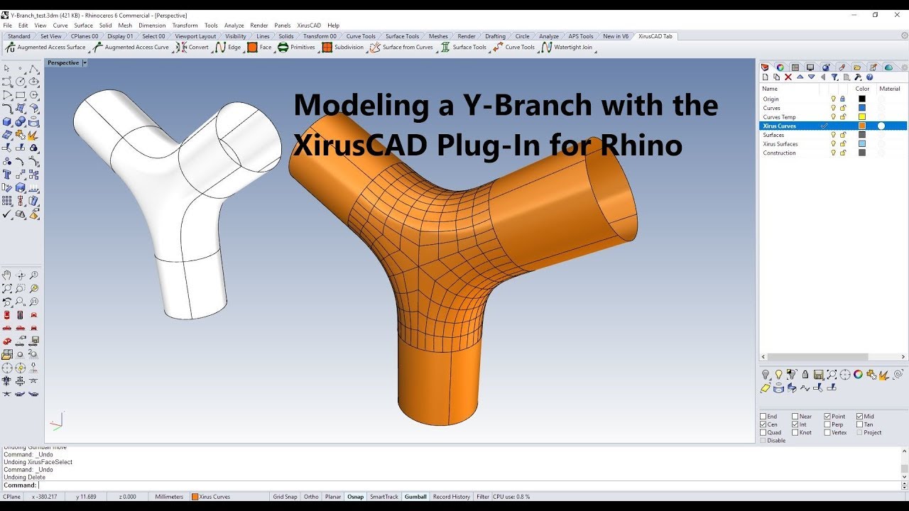 Rhino3d Modeling a Y-Branch with XirusCAD