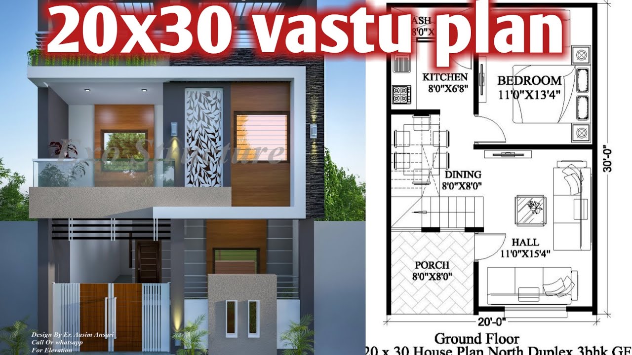 20x30 north facing duplex house plans / 20 by 30 ka naksha / 600 sqft house plan as per vastu