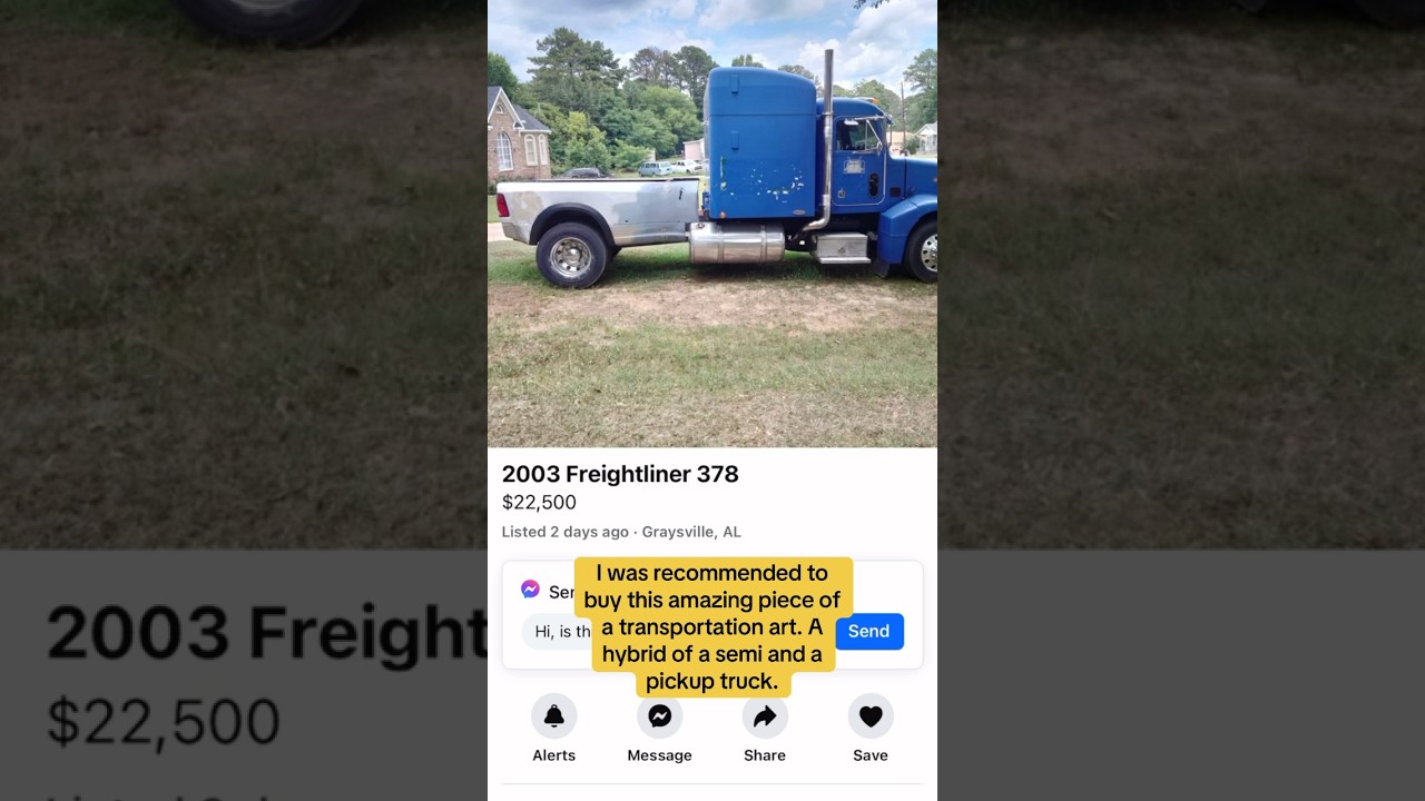 Semi truck for sale for people who cannot decide if they want to drive a pickup or a semi truck.
