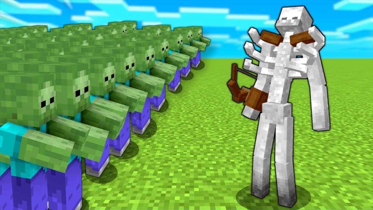 1000 ZOMBIES vs MUTANT SKELETONS in Minecraft!
