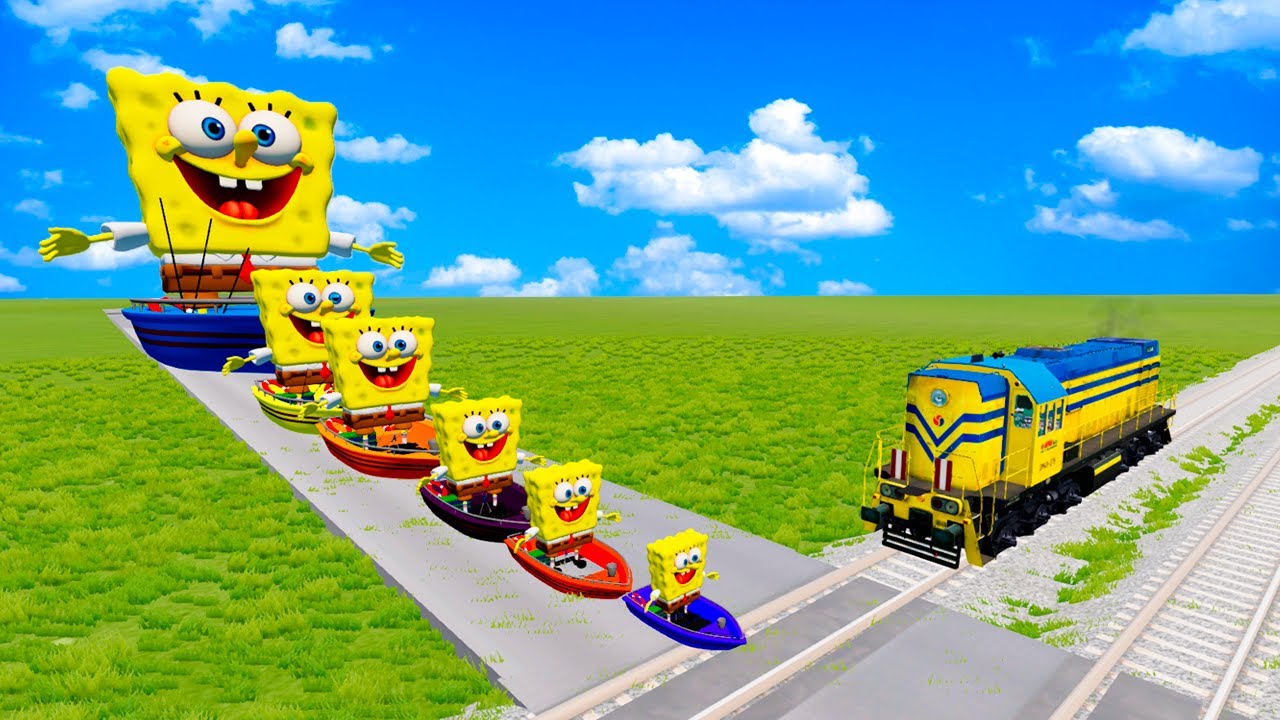 Big & Small SpongeBob vs Train | BeamNG.Drive
