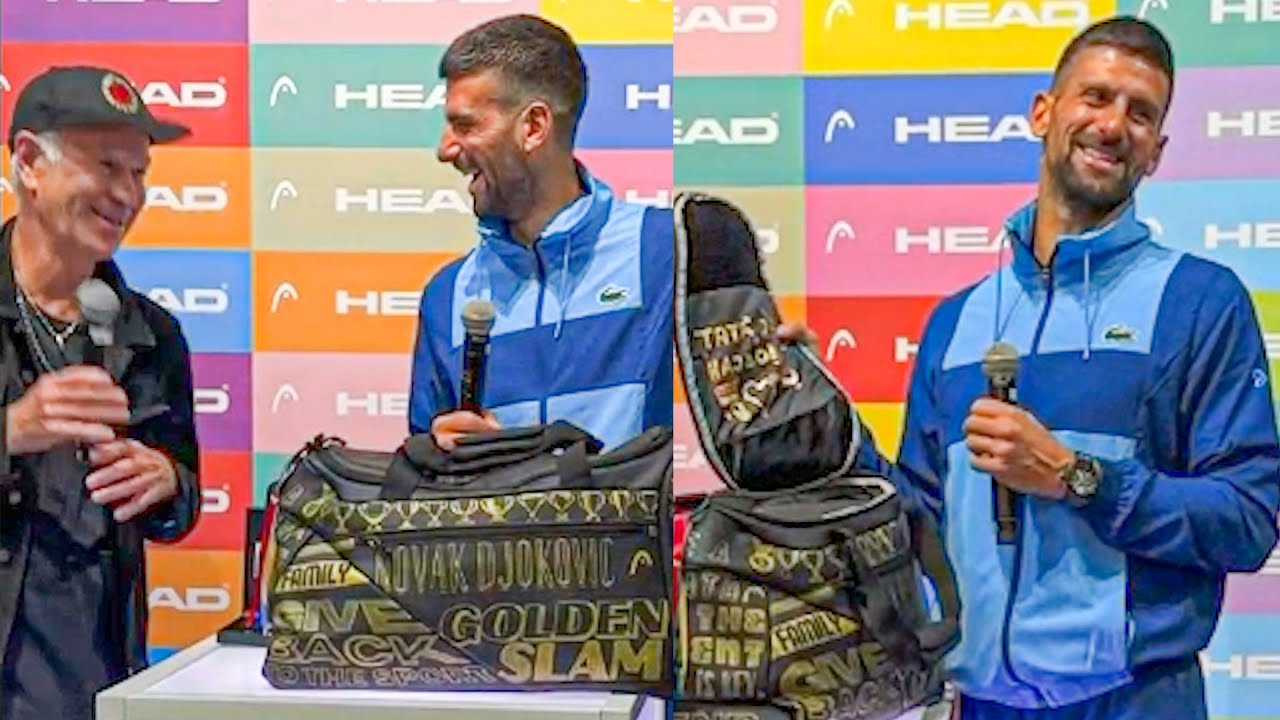 Djokovic's Emotional Reaction When McEnroe and HEAD Surprised Him with a Golden Gift - HEAD Event