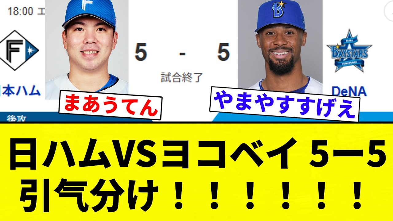 【ひき肉！！】日ハムVSヨコベイ 5ー5 　引气分け！！！！！！【プロ野球反応集】【2chスレ】【なんG】