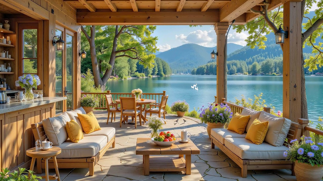 Positive Coffee Piano In March Ambience | Elegant Morning Piano In Fresh Lakeside For Relaxation
