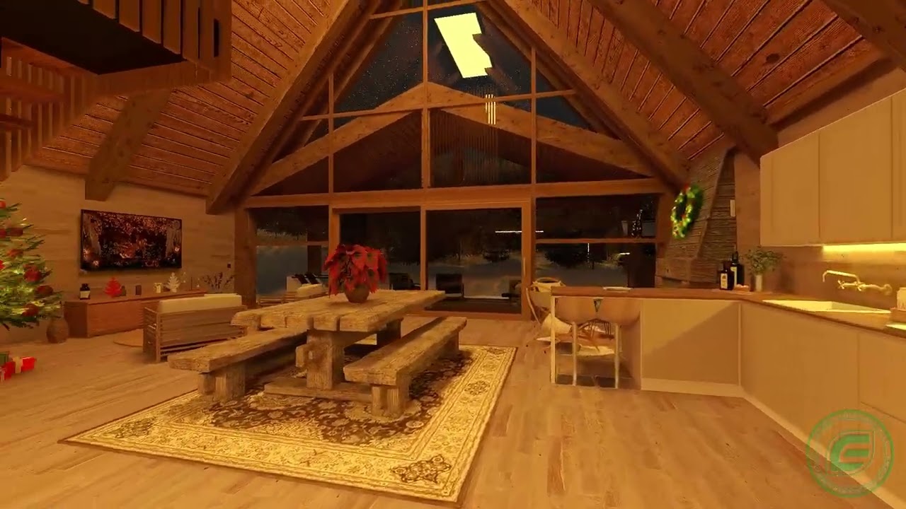 Progetto contemporaneo: baita di montagna in ambiente natalizio.
